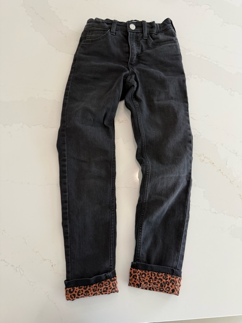 H&M Black Jeans with Leopard Cuff Detail
